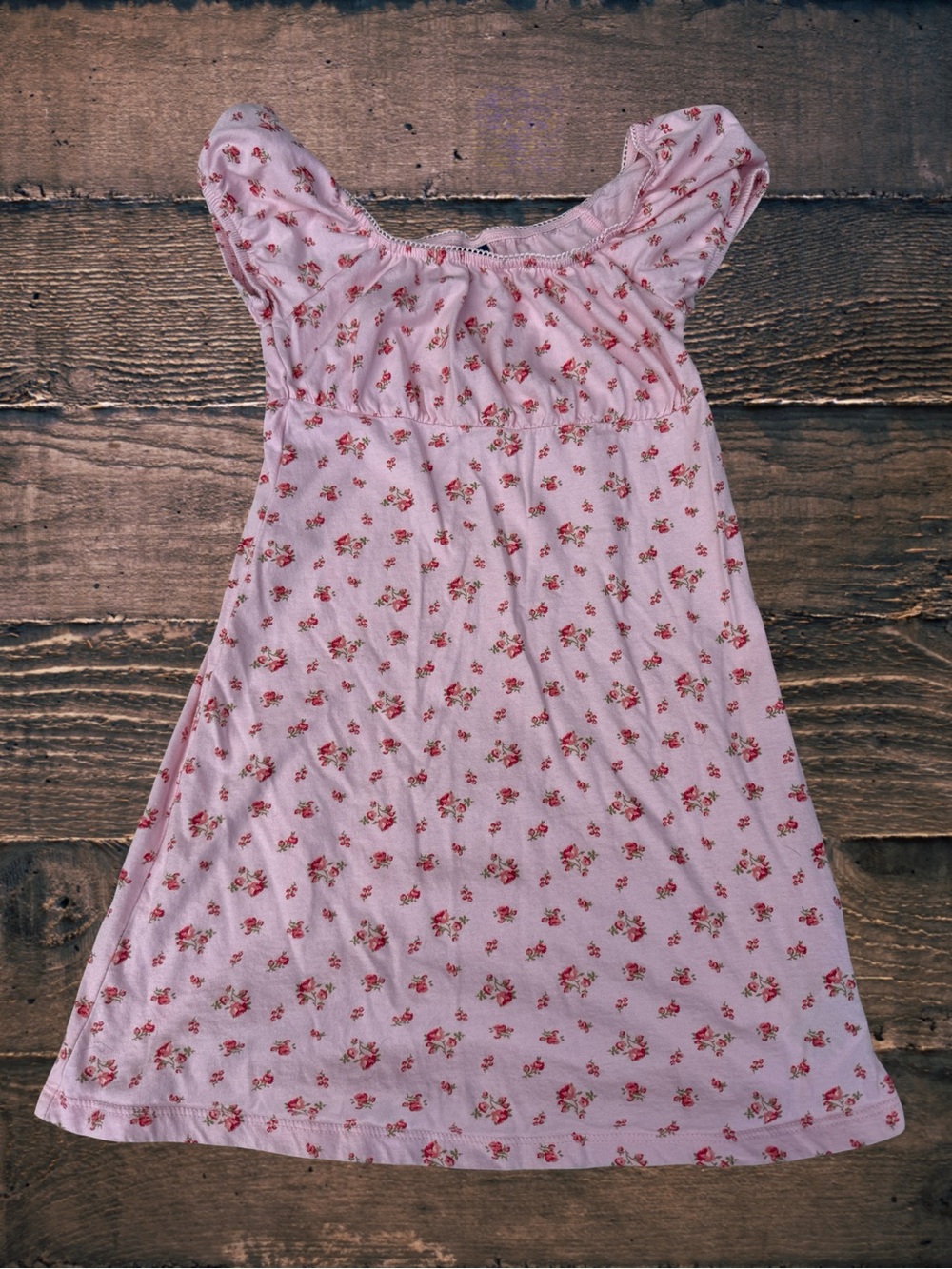 Old Navy Girls M 8 Pink Floral Rosebud Knit Dress Flutter Sleeve Empire Waist
